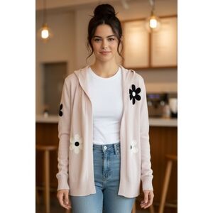 Aaeda Open Front Hooded Cardigan Sweater Cream Size M